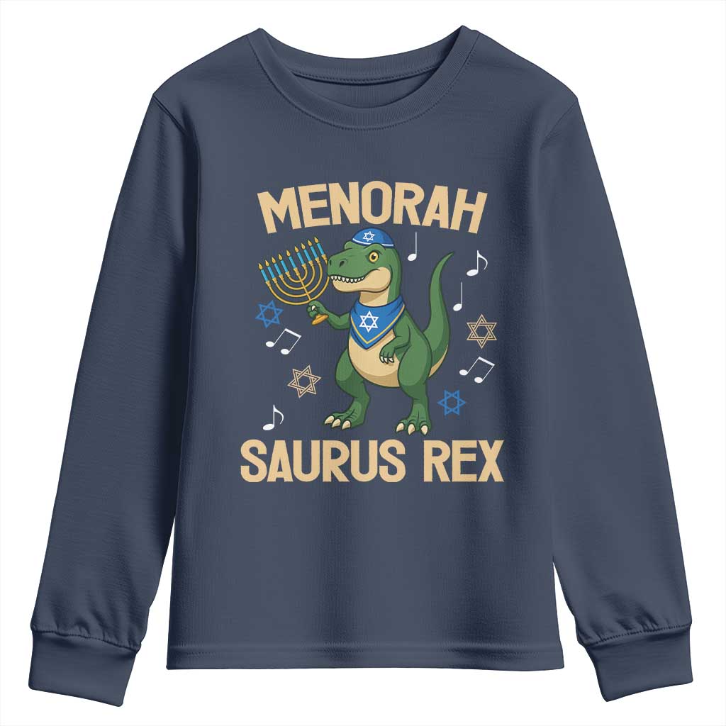 Funny Hanukkah Dinosaur Lover Youth Sweatshirt Menorasaurus Rex Festival Of Lights Gift - Wonder Print Shop