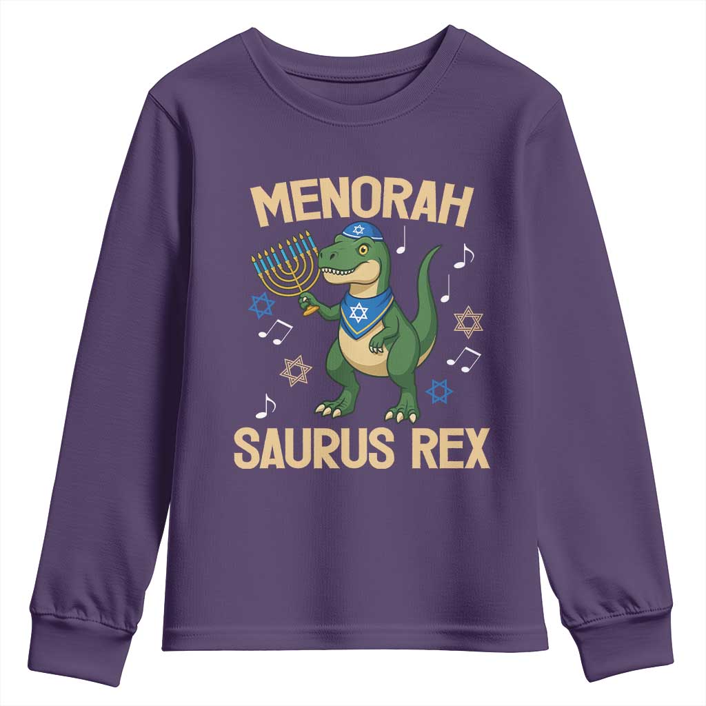 Funny Hanukkah Dinosaur Lover Youth Sweatshirt Menorasaurus Rex Festival Of Lights Gift - Wonder Print Shop