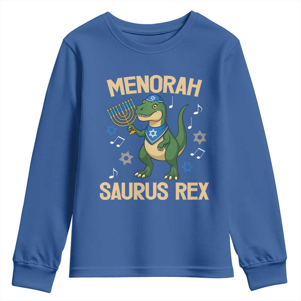 Funny Hanukkah Dinosaur Lover Youth Sweatshirt Menorasaurus Rex Festival Of Lights Gift - Wonder Print Shop