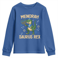 Funny Hanukkah Dinosaur Lover Youth Sweatshirt Menorasaurus Rex Festival Of Lights Gift - Wonder Print Shop