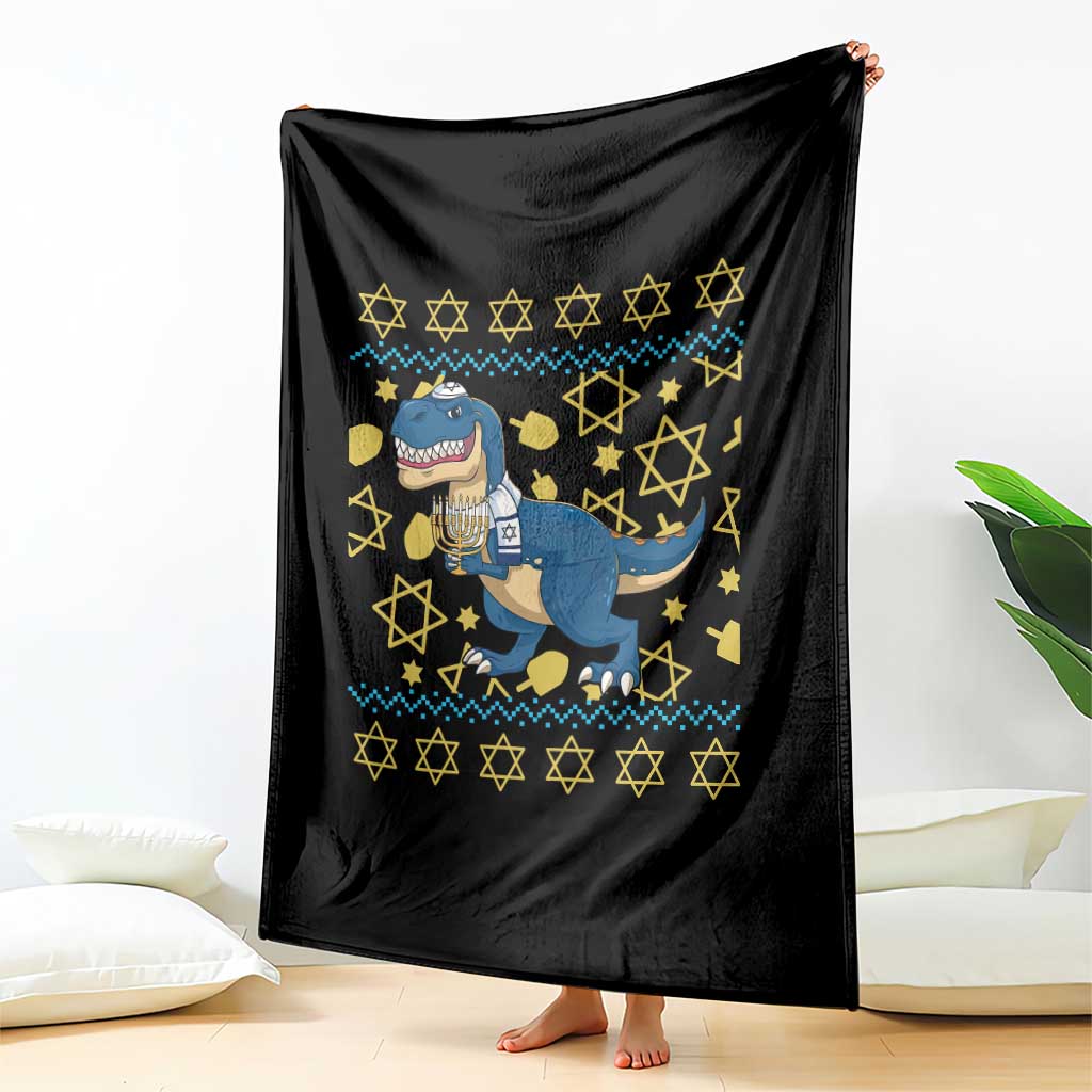 Funny Hanukkah Dinosaur Lover Ugly Sweater Throw Blanket Festival Of Lights Gift - Wonder Print Shop