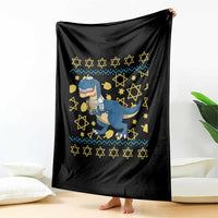 Funny Hanukkah Dinosaur Lover Ugly Sweater Throw Blanket Festival Of Lights Gift - Wonder Print Shop