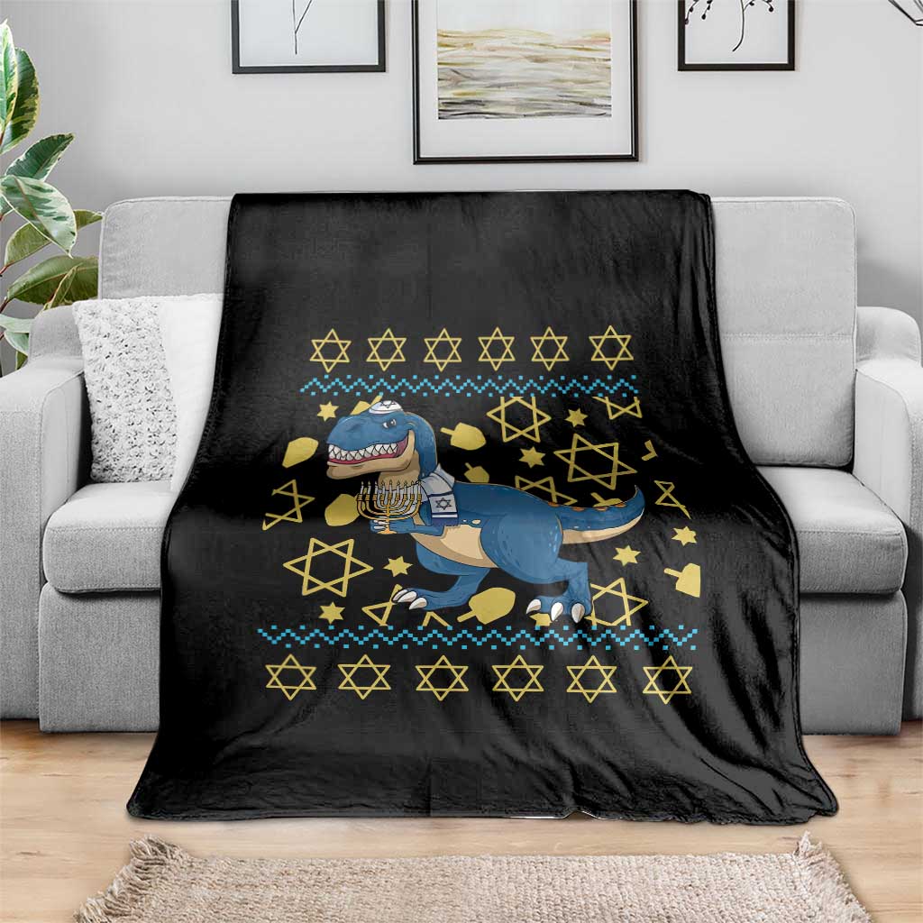 Funny Hanukkah Dinosaur Lover Ugly Sweater Throw Blanket Festival Of Lights Gift - Wonder Print Shop