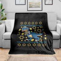 Funny Hanukkah Dinosaur Lover Ugly Sweater Throw Blanket Festival Of Lights Gift - Wonder Print Shop