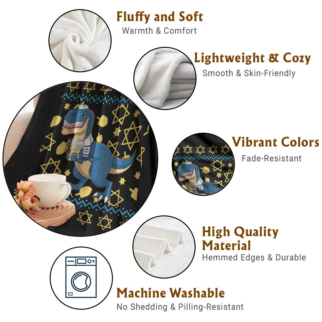 Funny Hanukkah Dinosaur Lover Ugly Sweater Throw Blanket Festival Of Lights Gift - Wonder Print Shop