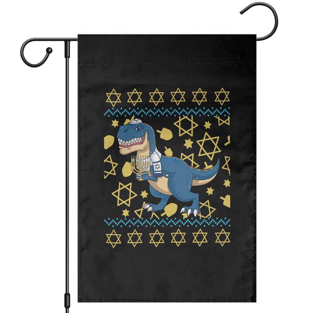 Funny Hanukkah Dinosaur Lover Ugly Sweater Garden Flag Festival Of Lights Gift - Wonder Print Shop