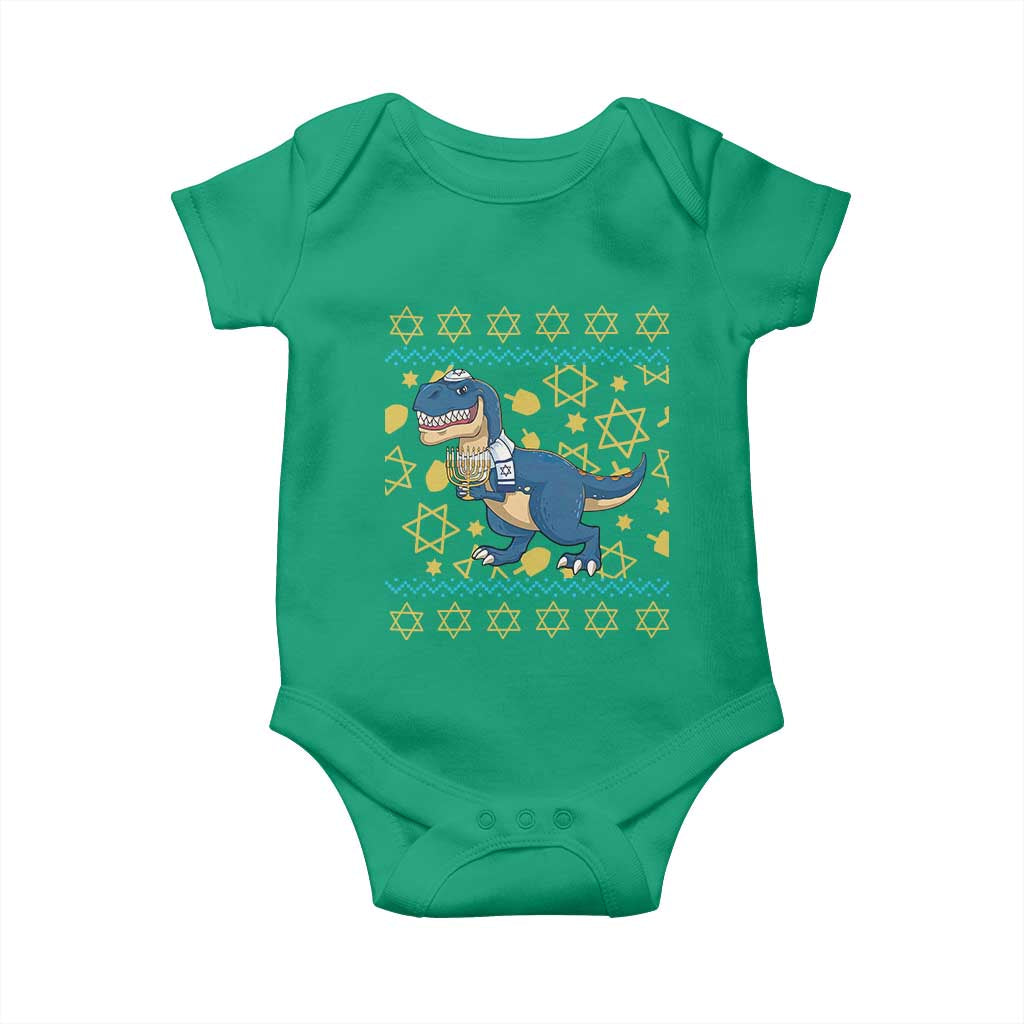 Funny Hanukkah Dinosaur Lover Ugly Sweater Baby Onesie Festival Of Lights Gift - Wonder Print Shop