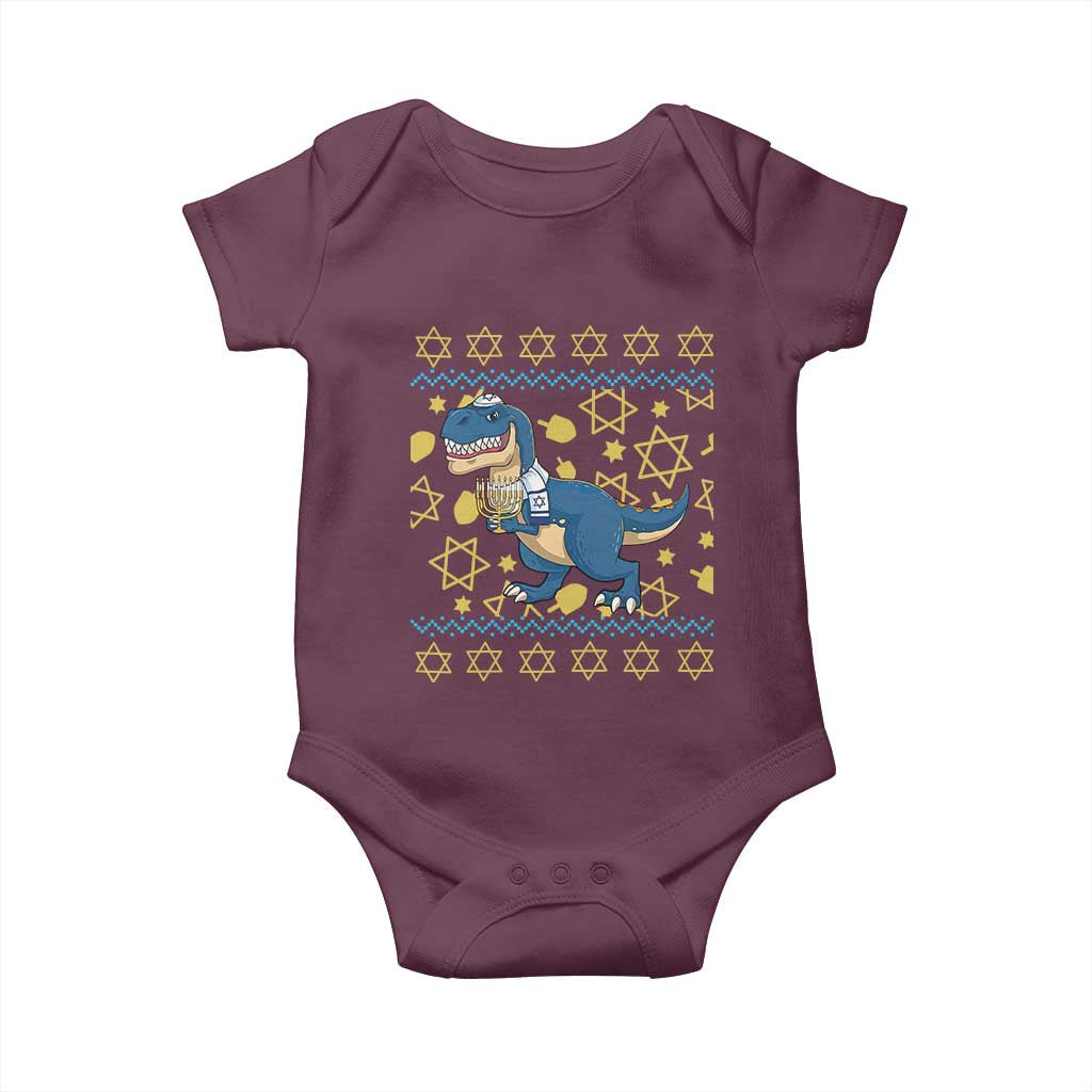 Funny Hanukkah Dinosaur Lover Ugly Sweater Baby Onesie Festival Of Lights Gift - Wonder Print Shop