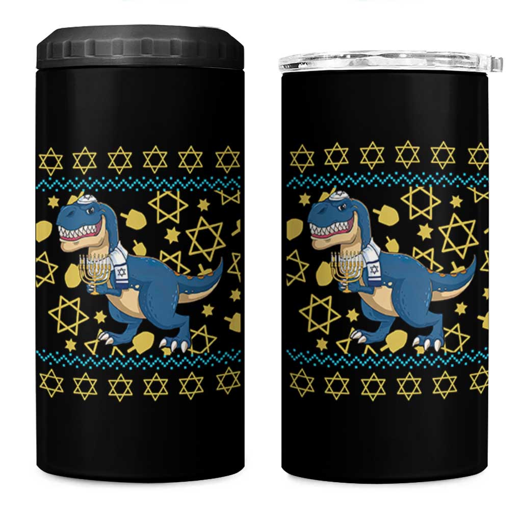 Funny Hanukkah Dinosaur Lover Ugly Sweater 4 in 1 Can Cooler Tumbler Festival Of Lights Gift - Wonder Print Shop