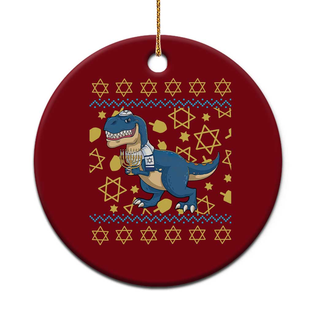 Funny Hanukkah Dinosaur Lover Ugly Sweater Ceramic Ornament Festival Of Lights Gift - Wonder Print Shop