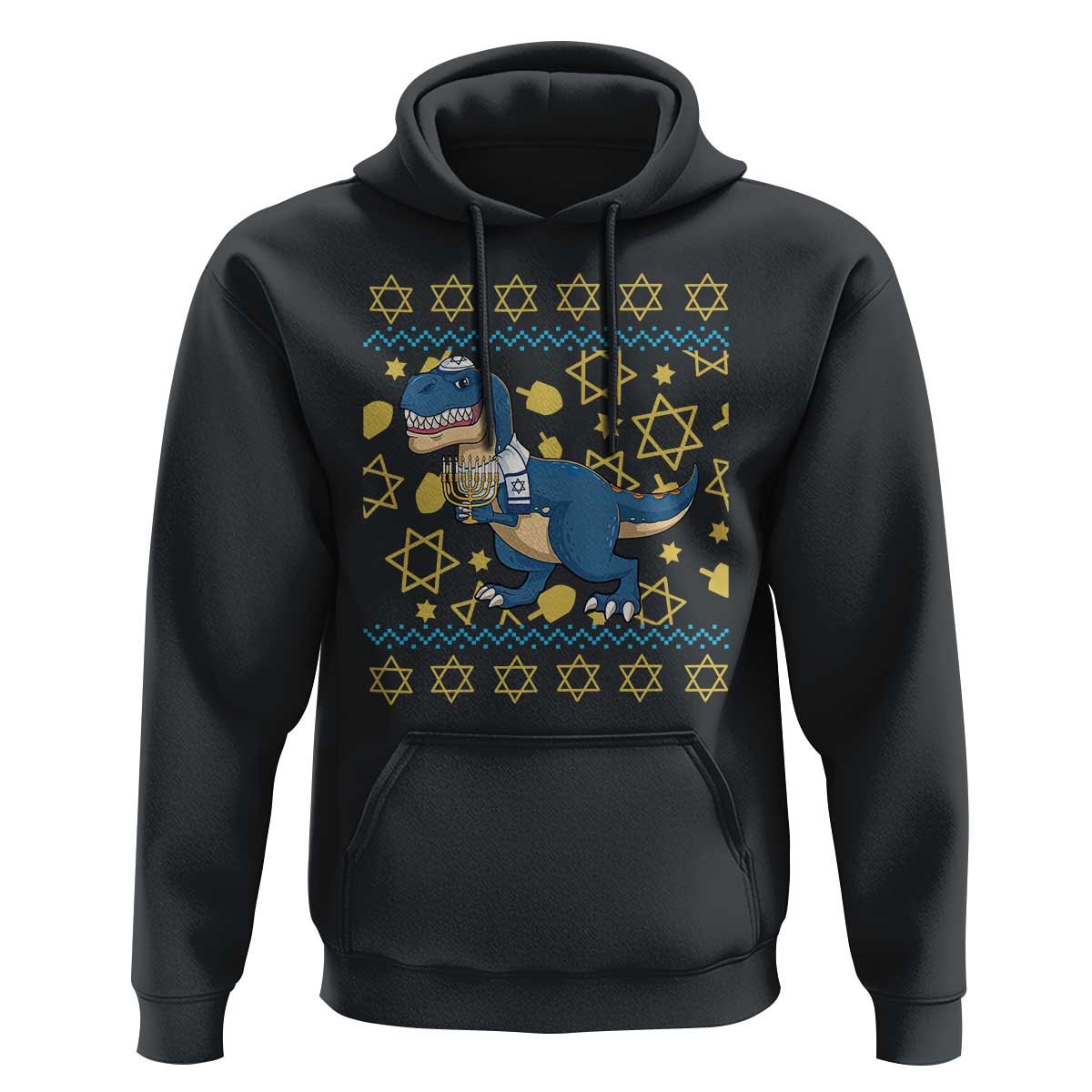 Funny Hanukkah Dinosaur Lover Ugly Sweater Hoodie Festival Of Lights Gift - Wonder Print Shop