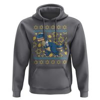 Funny Hanukkah Dinosaur Lover Ugly Sweater Hoodie Festival Of Lights Gift - Wonder Print Shop