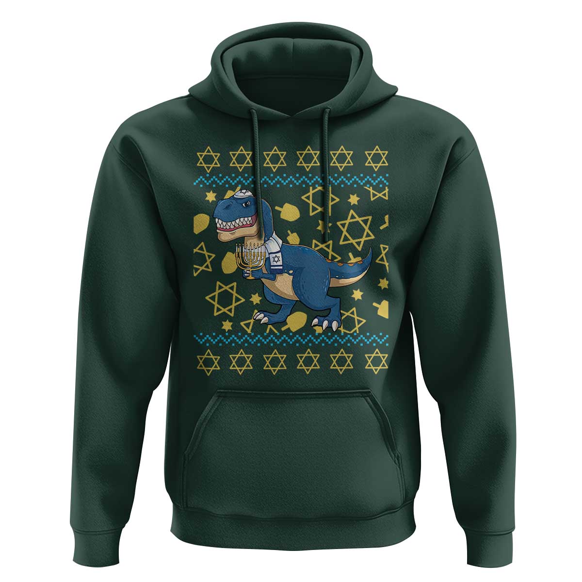 Funny Hanukkah Dinosaur Lover Ugly Sweater Hoodie Festival Of Lights Gift - Wonder Print Shop