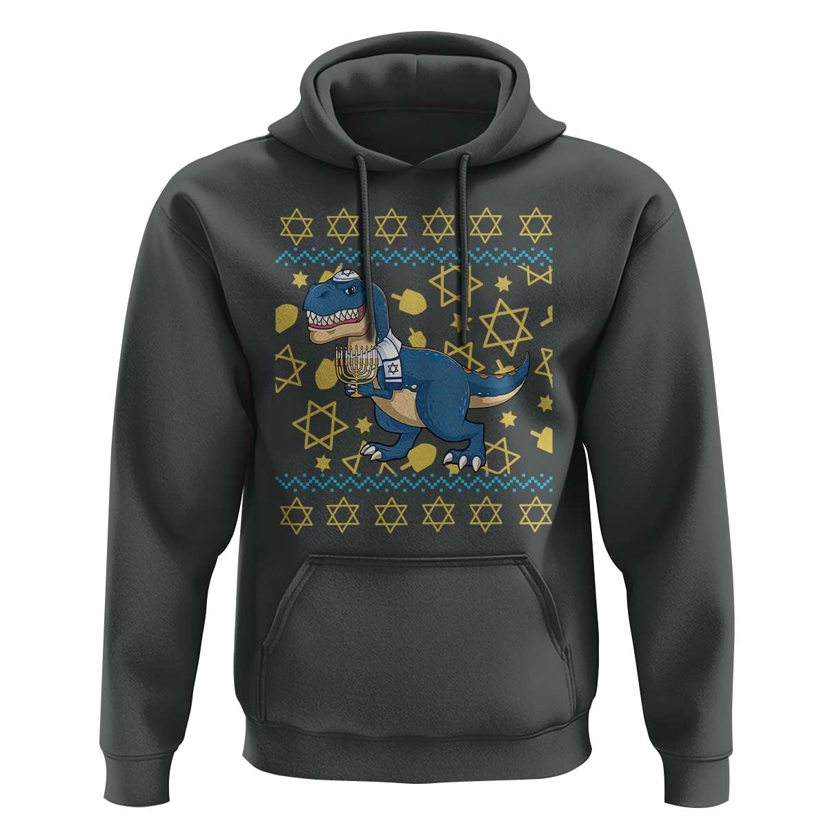 Funny Hanukkah Dinosaur Lover Ugly Sweater Hoodie Festival Of Lights Gift - Wonder Print Shop