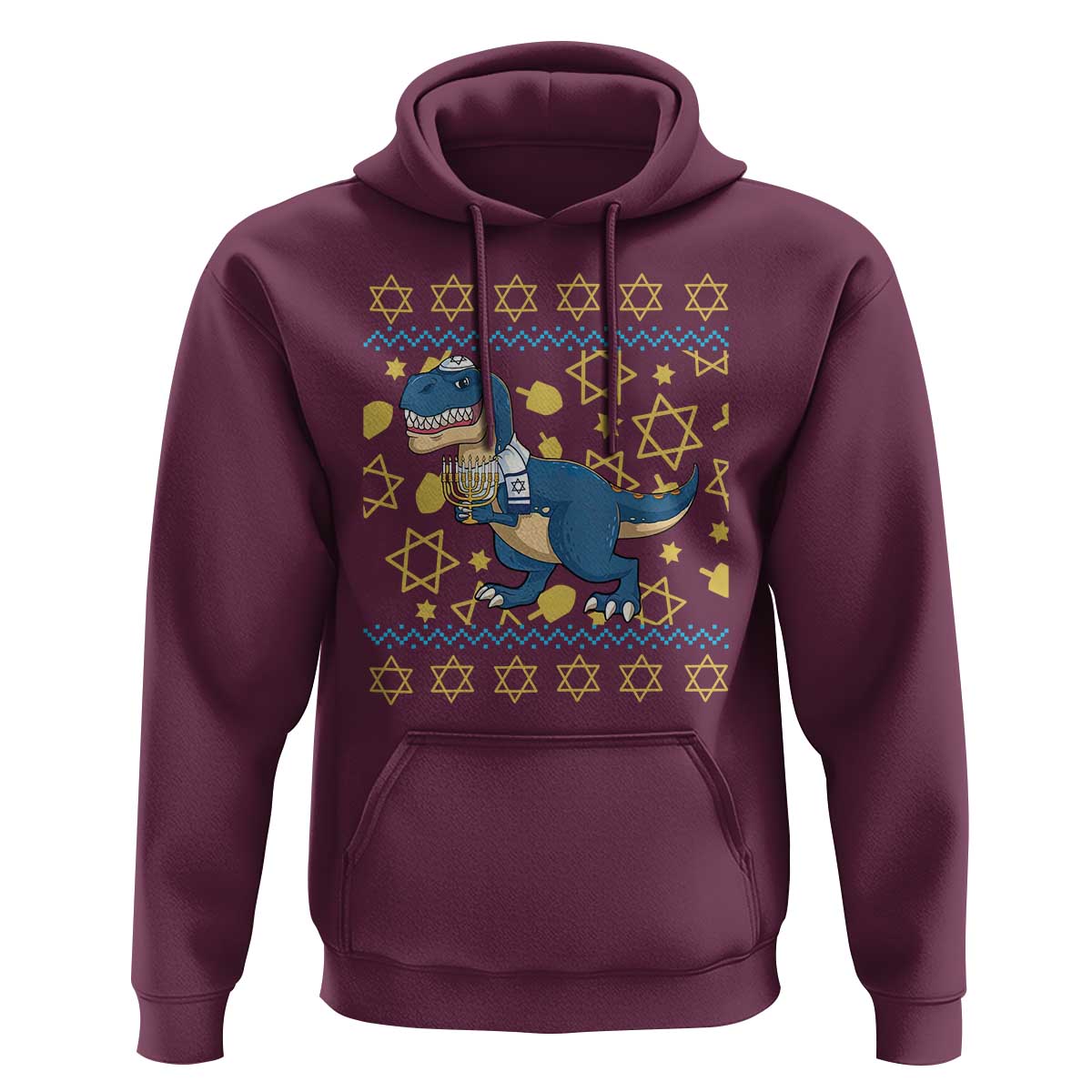 Funny Hanukkah Dinosaur Lover Ugly Sweater Hoodie Festival Of Lights Gift - Wonder Print Shop