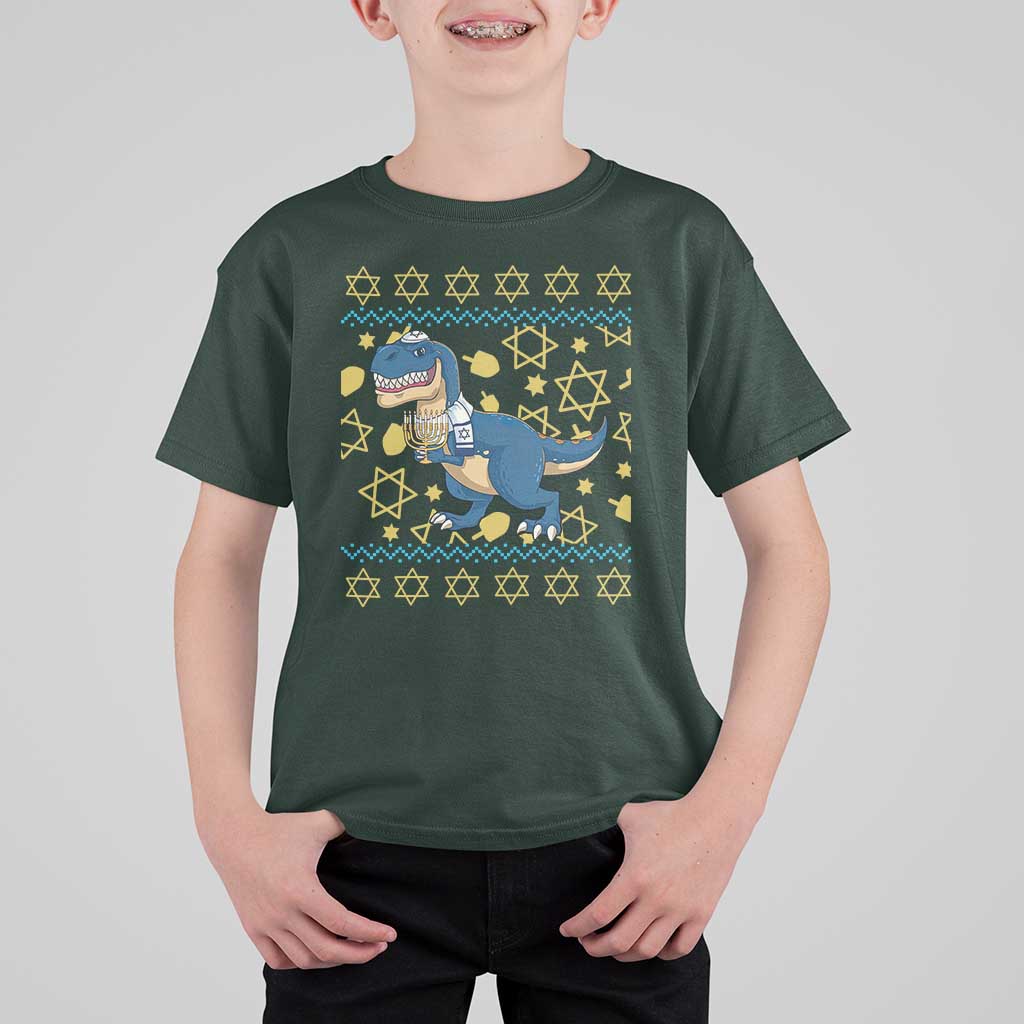 Funny Hanukkah Dinosaur Lover Ugly Sweater T Shirt For Kid Festival Of Lights Gift - Wonder Print Shop