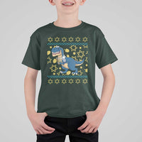 Funny Hanukkah Dinosaur Lover Ugly Sweater T Shirt For Kid Festival Of Lights Gift - Wonder Print Shop