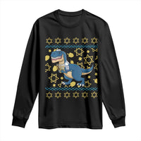 Funny Hanukkah Dinosaur Lover Ugly Sweater Long Sleeve Shirt Festival Of Lights Gift - Wonder Print Shop