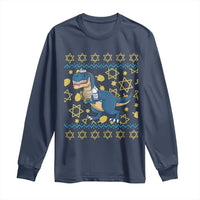 Funny Hanukkah Dinosaur Lover Ugly Sweater Long Sleeve Shirt Festival Of Lights Gift - Wonder Print Shop