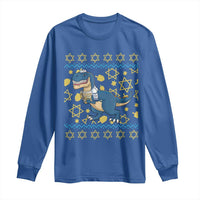 Funny Hanukkah Dinosaur Lover Ugly Sweater Long Sleeve Shirt Festival Of Lights Gift - Wonder Print Shop