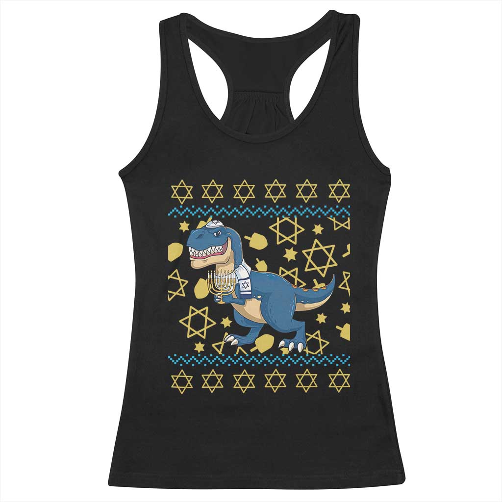 Funny Hanukkah Dinosaur Lover Ugly Sweater Racerback Tank Top Festival Of Lights Gift - Wonder Print Shop
