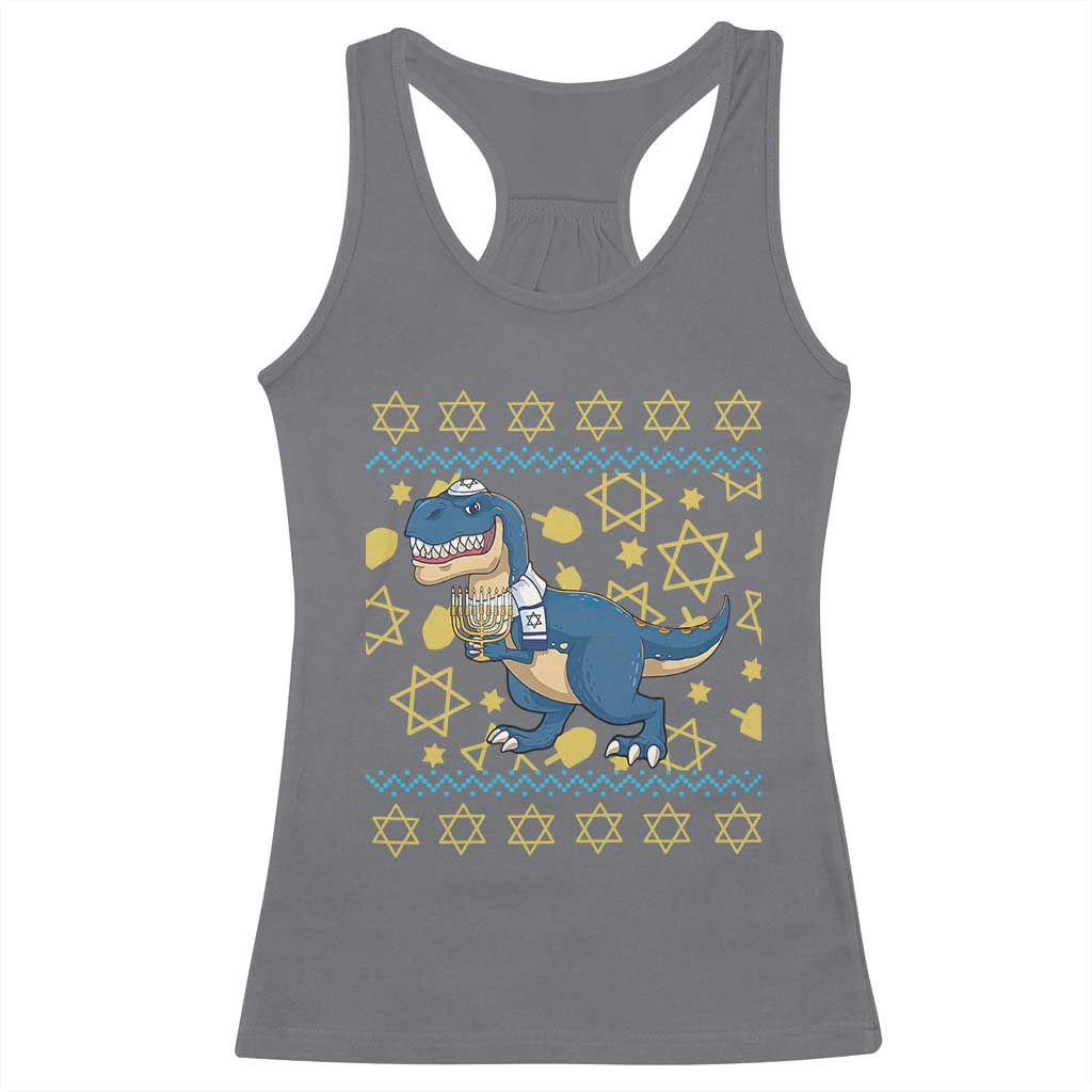 Funny Hanukkah Dinosaur Lover Ugly Sweater Racerback Tank Top Festival Of Lights Gift - Wonder Print Shop
