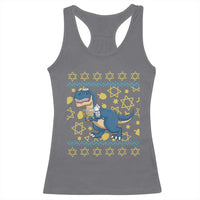 Funny Hanukkah Dinosaur Lover Ugly Sweater Racerback Tank Top Festival Of Lights Gift - Wonder Print Shop