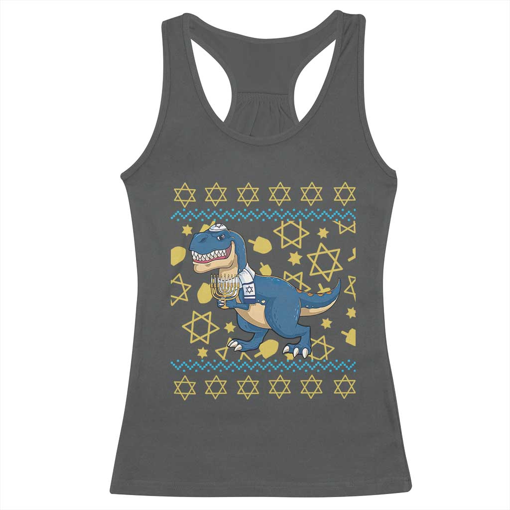 Funny Hanukkah Dinosaur Lover Ugly Sweater Racerback Tank Top Festival Of Lights Gift - Wonder Print Shop