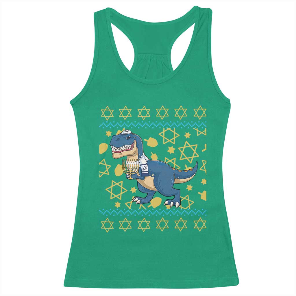 Funny Hanukkah Dinosaur Lover Ugly Sweater Racerback Tank Top Festival Of Lights Gift - Wonder Print Shop