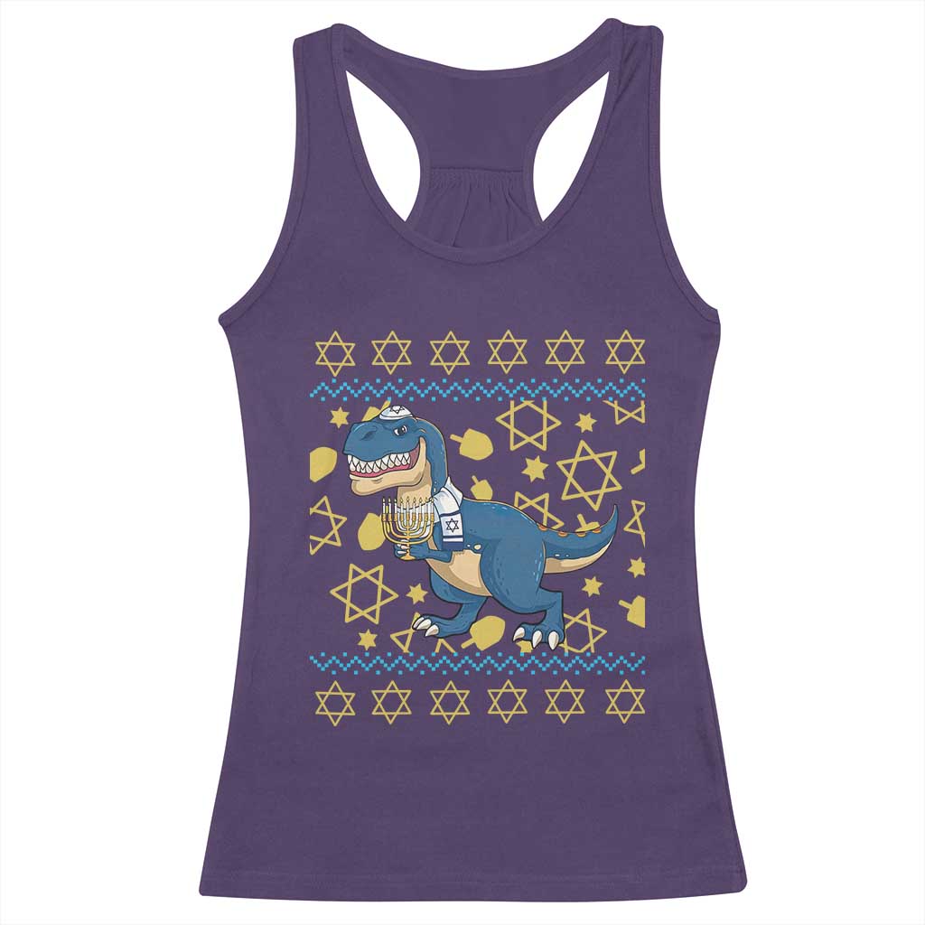 Funny Hanukkah Dinosaur Lover Ugly Sweater Racerback Tank Top Festival Of Lights Gift - Wonder Print Shop