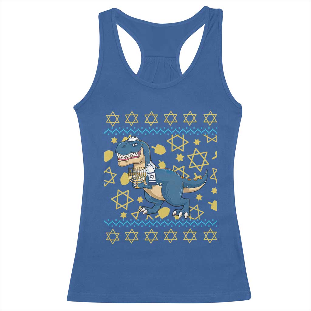 Funny Hanukkah Dinosaur Lover Ugly Sweater Racerback Tank Top Festival Of Lights Gift - Wonder Print Shop