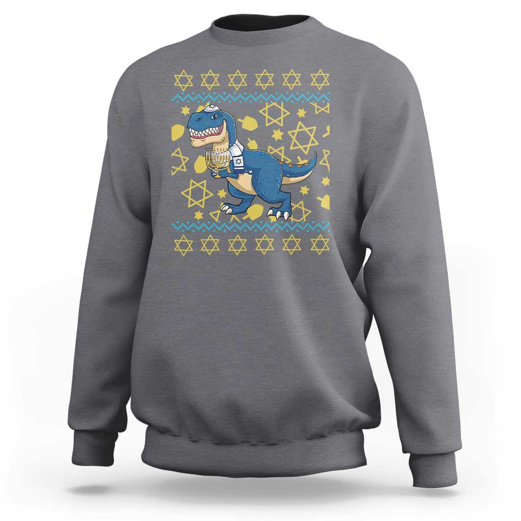 Funny Hanukkah Dinosaur Lover Ugly Sweater Sweatshirt Festival Of Lights Gift - Wonder Print Shop