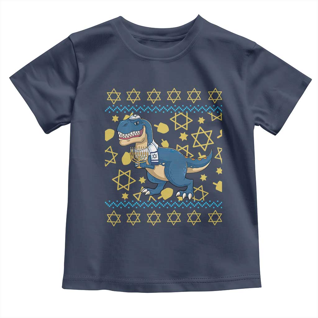 Funny Hanukkah Dinosaur Lover Ugly Sweater Toddler T Shirt Festival Of Lights Gift - Wonder Print Shop