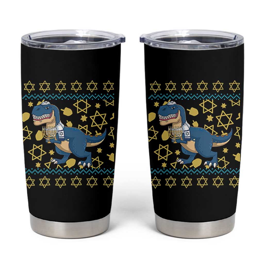 Funny Hanukkah Dinosaur Lover Ugly Sweater Tumbler Cup Festival Of Lights Gift - Wonder Print Shop
