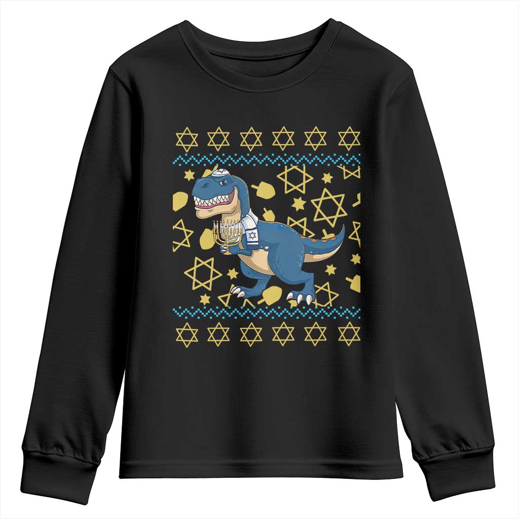 Funny Hanukkah Dinosaur Lover Ugly Sweater Youth Sweatshirt Festival Of Lights Gift - Wonder Print Shop