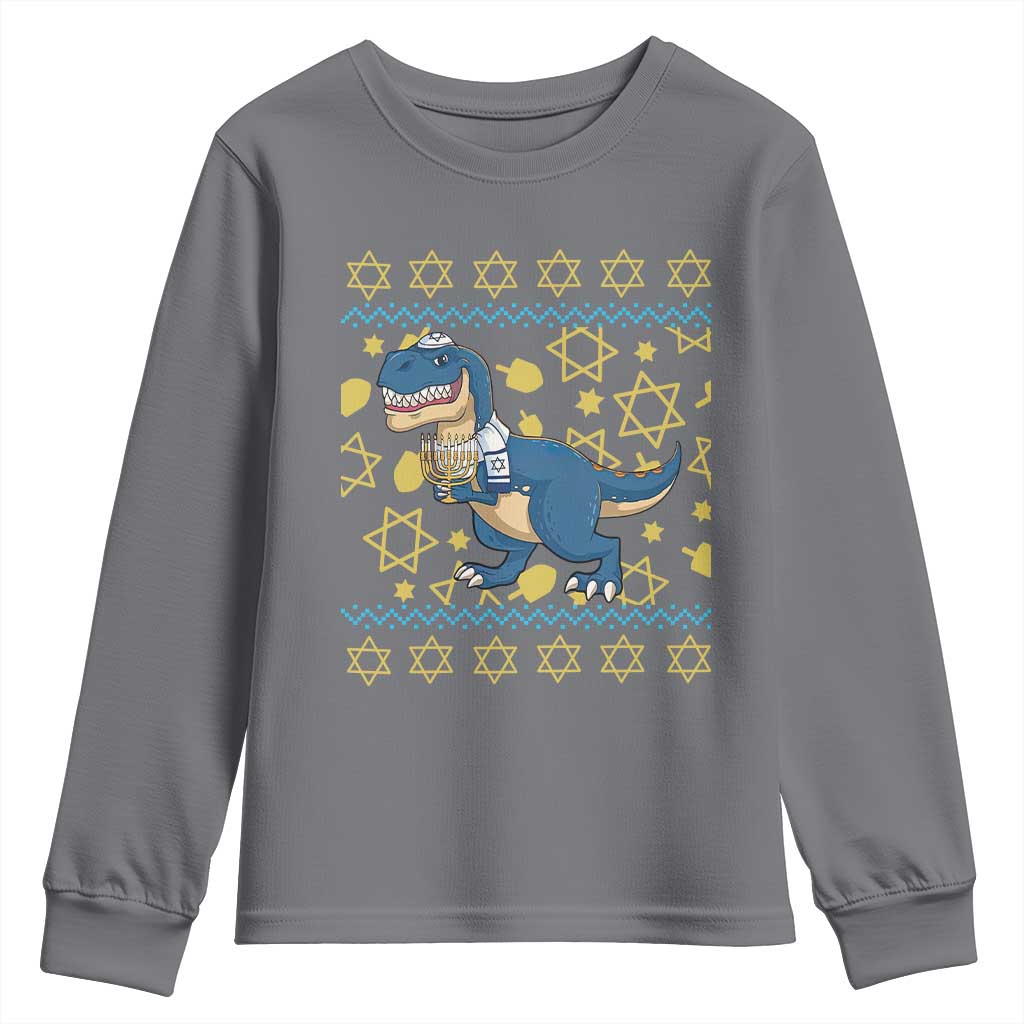 Funny Hanukkah Dinosaur Lover Ugly Sweater Youth Sweatshirt Festival Of Lights Gift - Wonder Print Shop