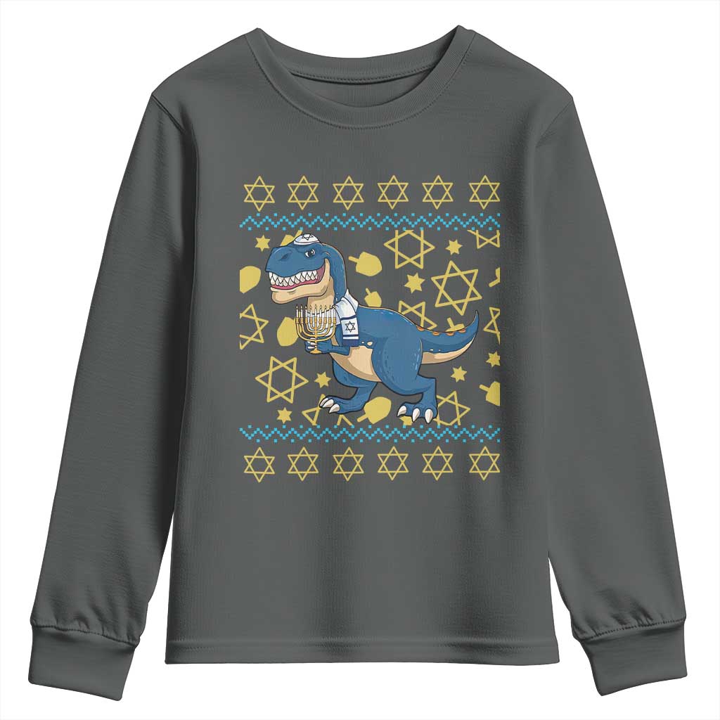 Funny Hanukkah Dinosaur Lover Ugly Sweater Youth Sweatshirt Festival Of Lights Gift - Wonder Print Shop