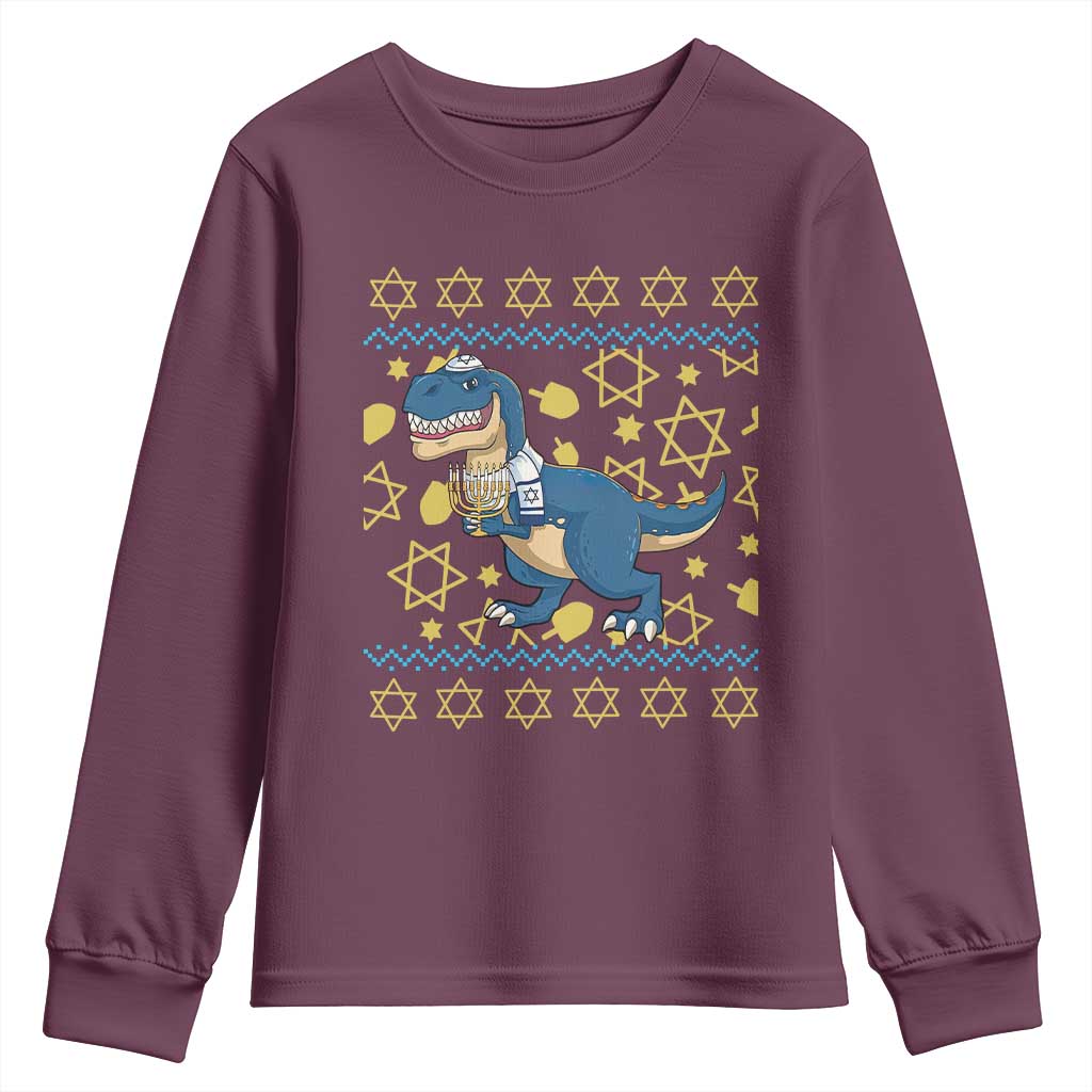 Funny Hanukkah Dinosaur Lover Ugly Sweater Youth Sweatshirt Festival Of Lights Gift - Wonder Print Shop