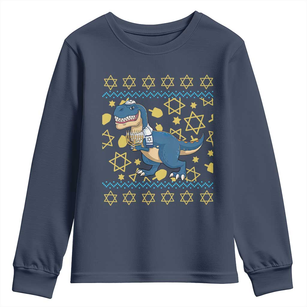 Funny Hanukkah Dinosaur Lover Ugly Sweater Youth Sweatshirt Festival Of Lights Gift - Wonder Print Shop
