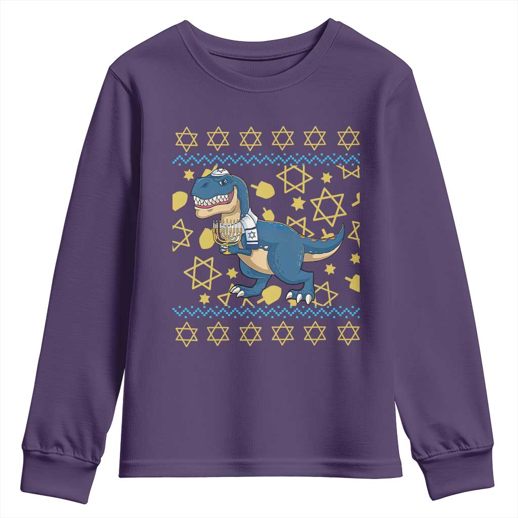 Funny Hanukkah Dinosaur Lover Ugly Sweater Youth Sweatshirt Festival Of Lights Gift - Wonder Print Shop
