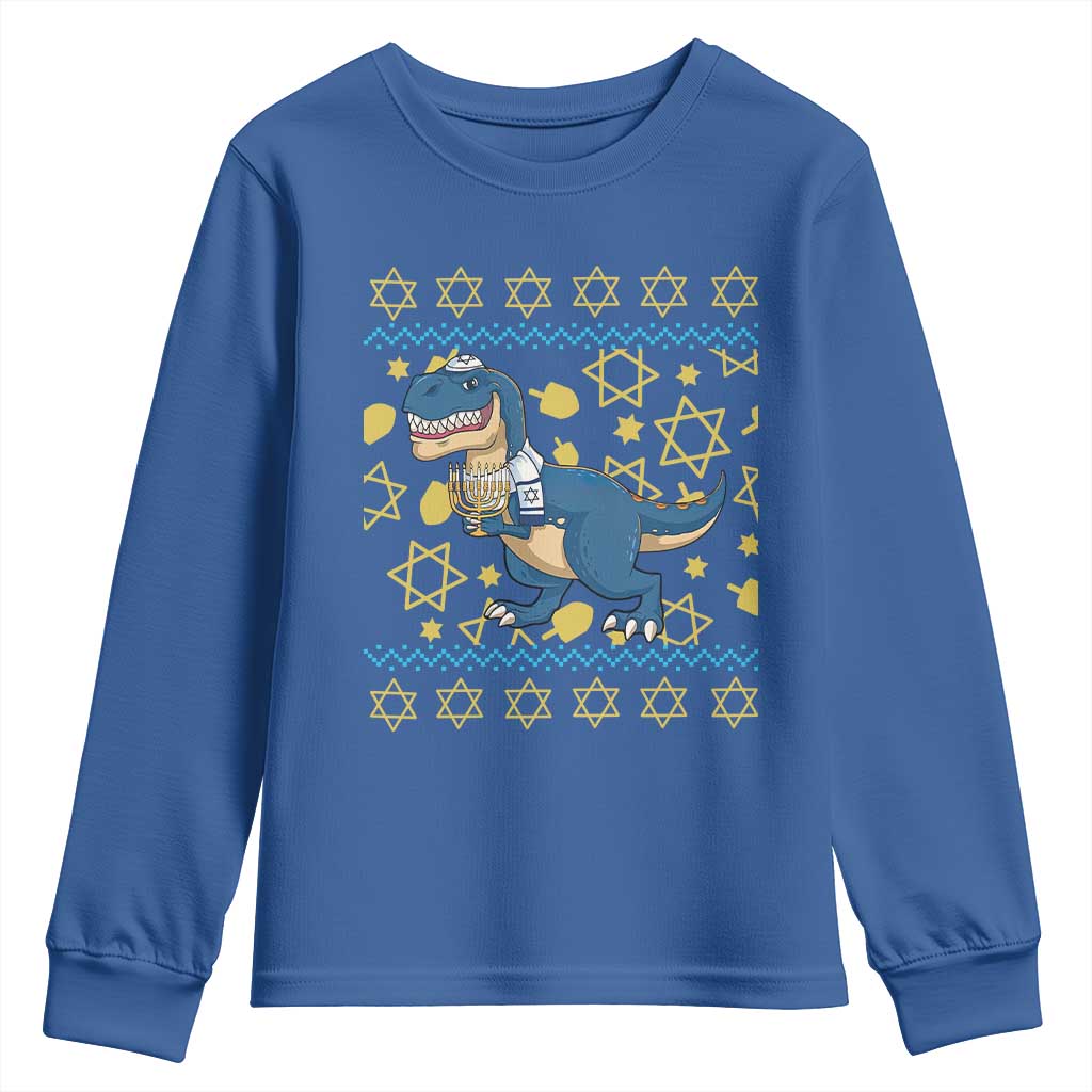 Funny Hanukkah Dinosaur Lover Ugly Sweater Youth Sweatshirt Festival Of Lights Gift - Wonder Print Shop