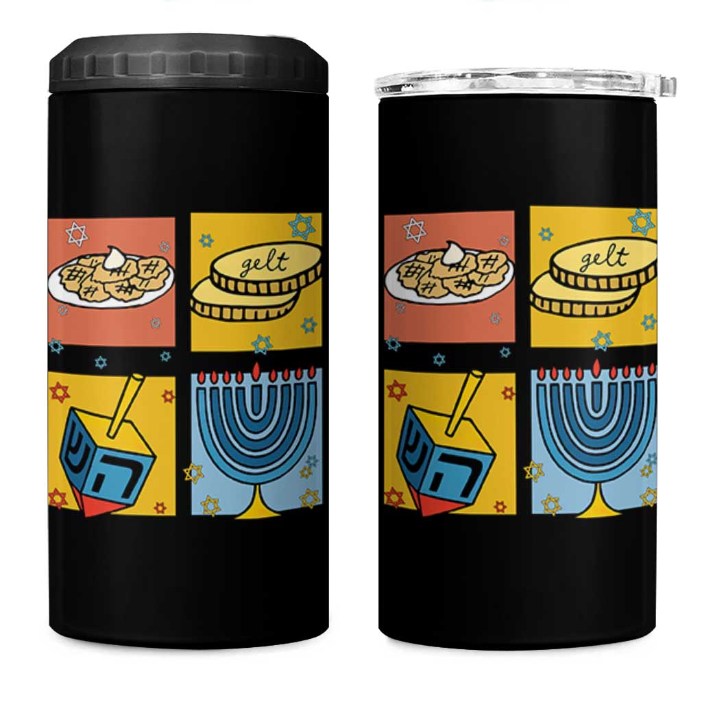 Hanukkah 4 in 1 Can Cooler Tumbler Festival Of Lights Dreidel Menorah Candle Star Gift - Wonder Print Shop