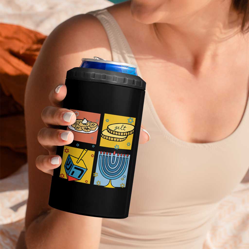 Hanukkah 4 in 1 Can Cooler Tumbler Festival Of Lights Dreidel Menorah Candle Star Gift - Wonder Print Shop