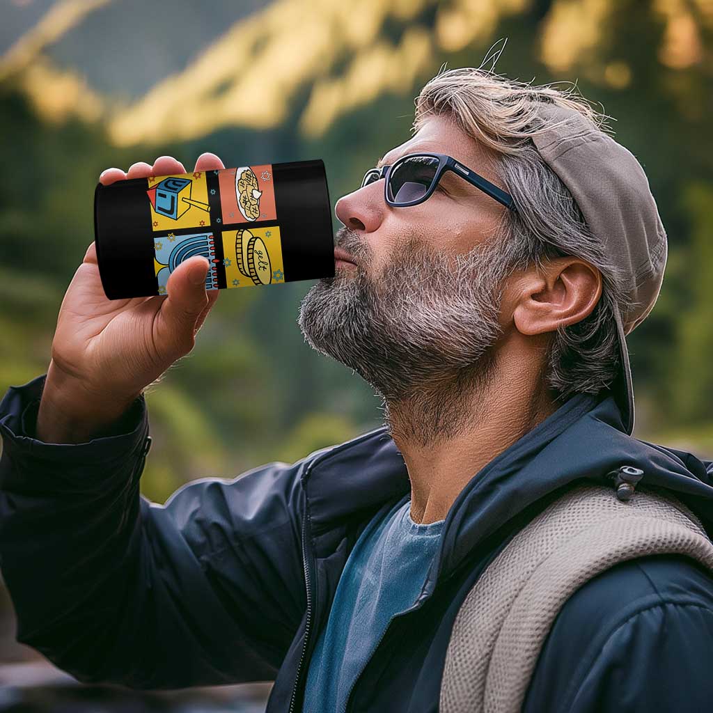 Hanukkah 4 in 1 Can Cooler Tumbler Festival Of Lights Dreidel Menorah Candle Star Gift - Wonder Print Shop