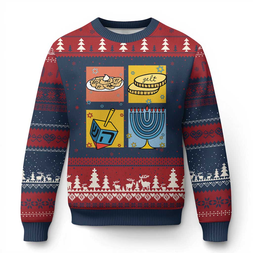 Hanukkah Ugly Christmas Sweater Festival Of Lights Dreidel Menorah Candle Star Gift - Wonder Print Shop