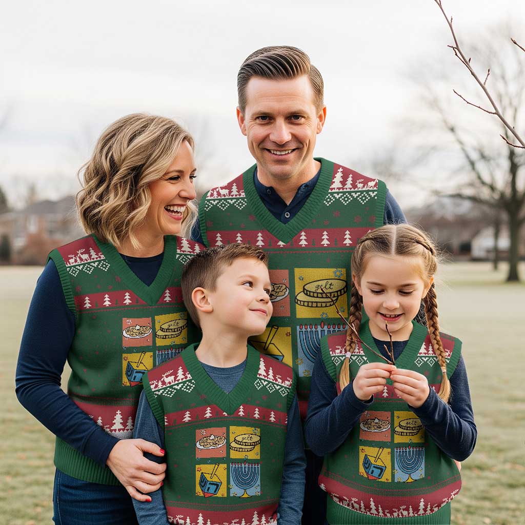 Hanukkah V-Neck Knit Sweater Vest Festival Of Lights Dreidel Menorah Candle Star Gift - Wonder Print Shop
