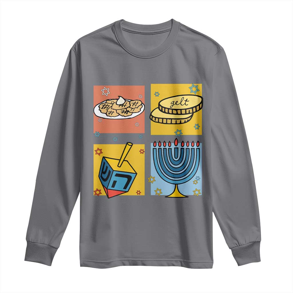 Hanukkah Long Sleeve Shirt Festival Of Lights Dreidel Menorah Candle Star Gift - Wonder Print Shop