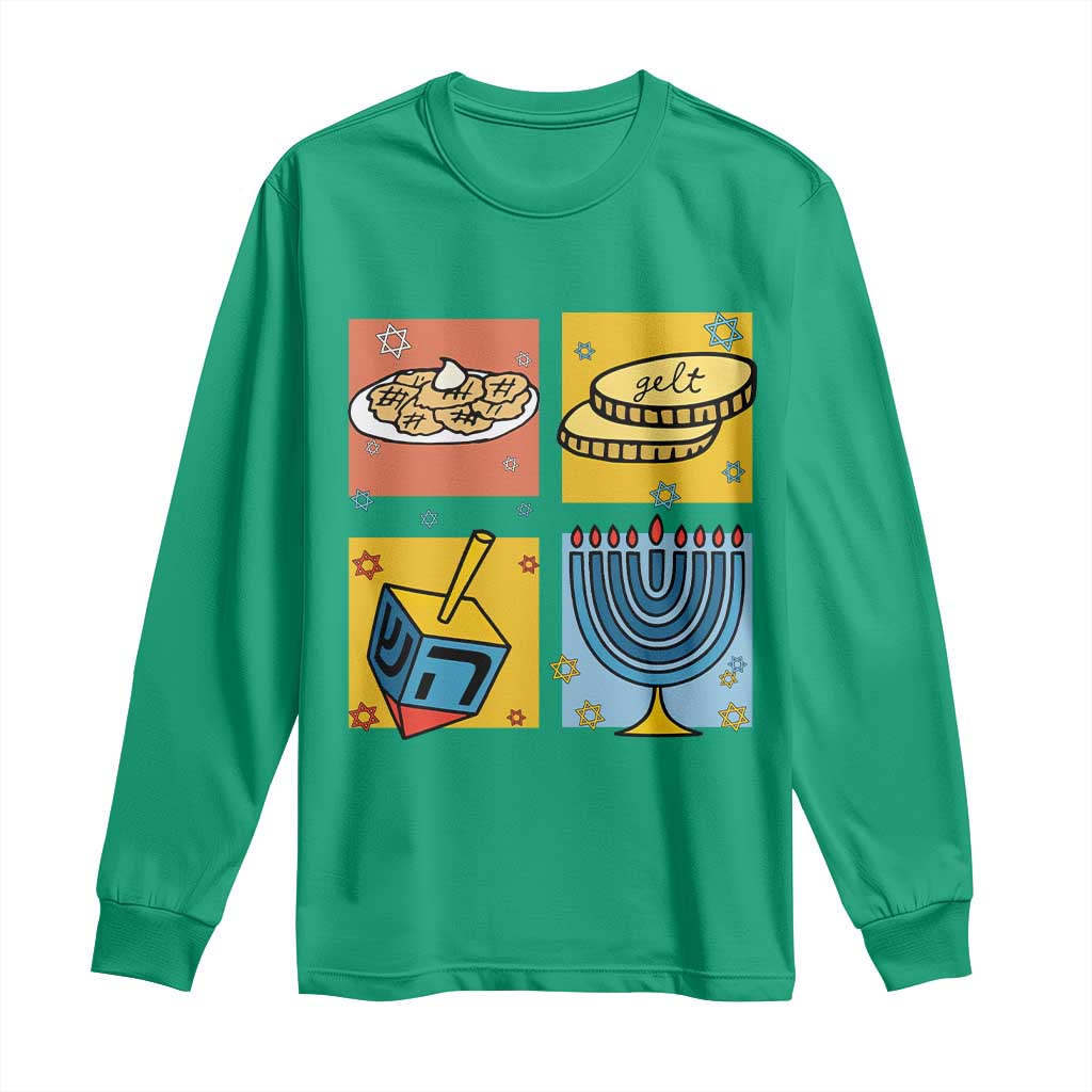 Hanukkah Long Sleeve Shirt Festival Of Lights Dreidel Menorah Candle Star Gift - Wonder Print Shop