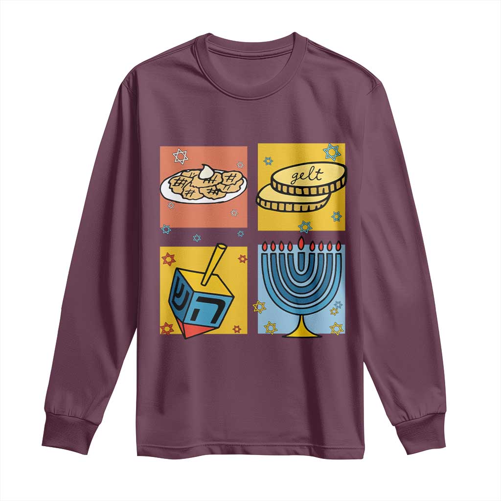 Hanukkah Long Sleeve Shirt Festival Of Lights Dreidel Menorah Candle Star Gift - Wonder Print Shop
