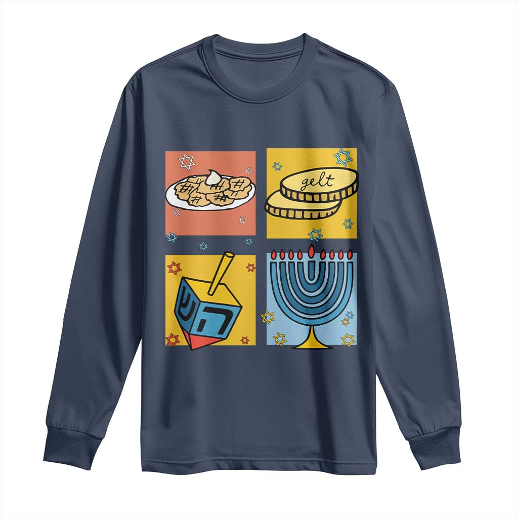 Hanukkah Long Sleeve Shirt Festival Of Lights Dreidel Menorah Candle Star Gift - Wonder Print Shop